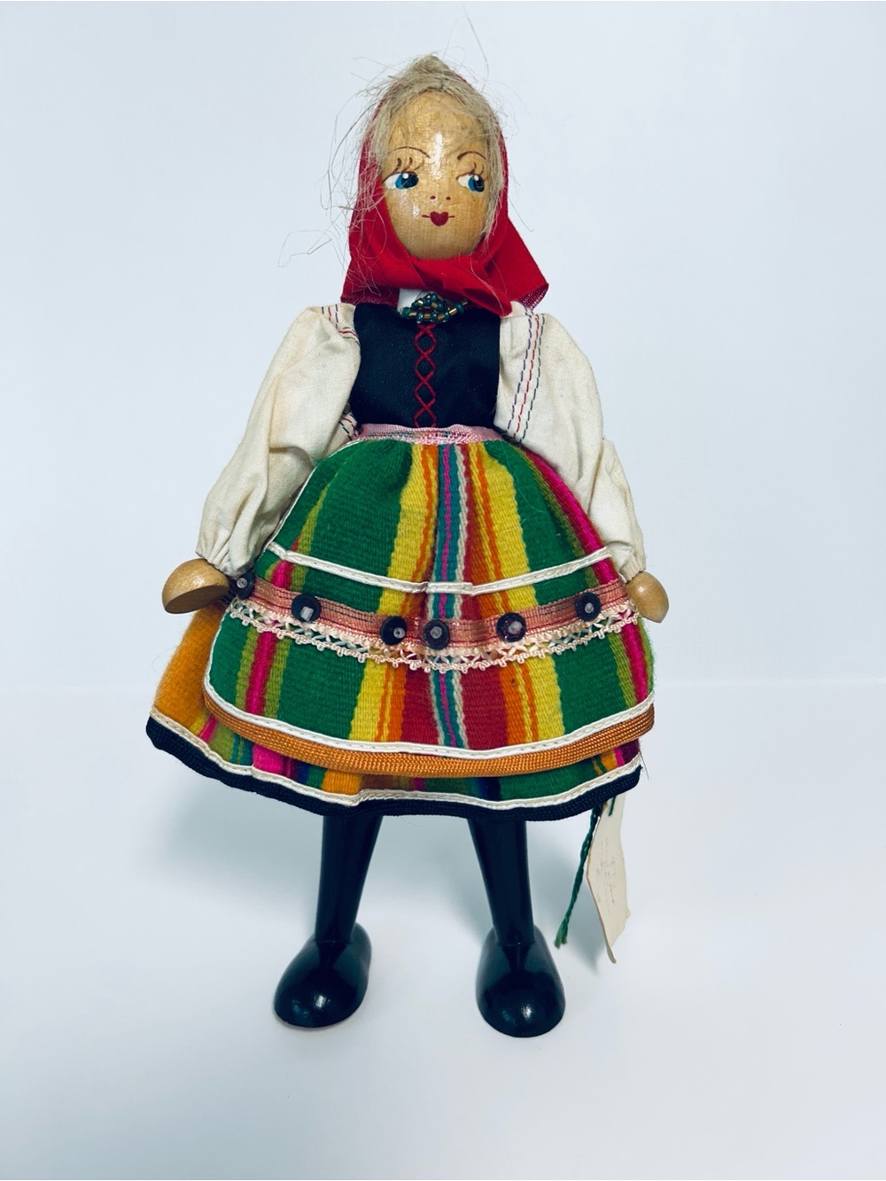 Sztuka Lowicea Vintage 60s 70s Polish Folk Art Wooden Peg Doll Traditional Dress